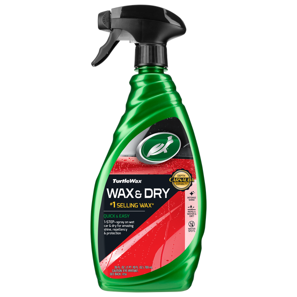Turtle Wax Wax & Dry spray bottle for car detailing. Get a deep carnauba wax shine with this easy 1-step wet or dry application.