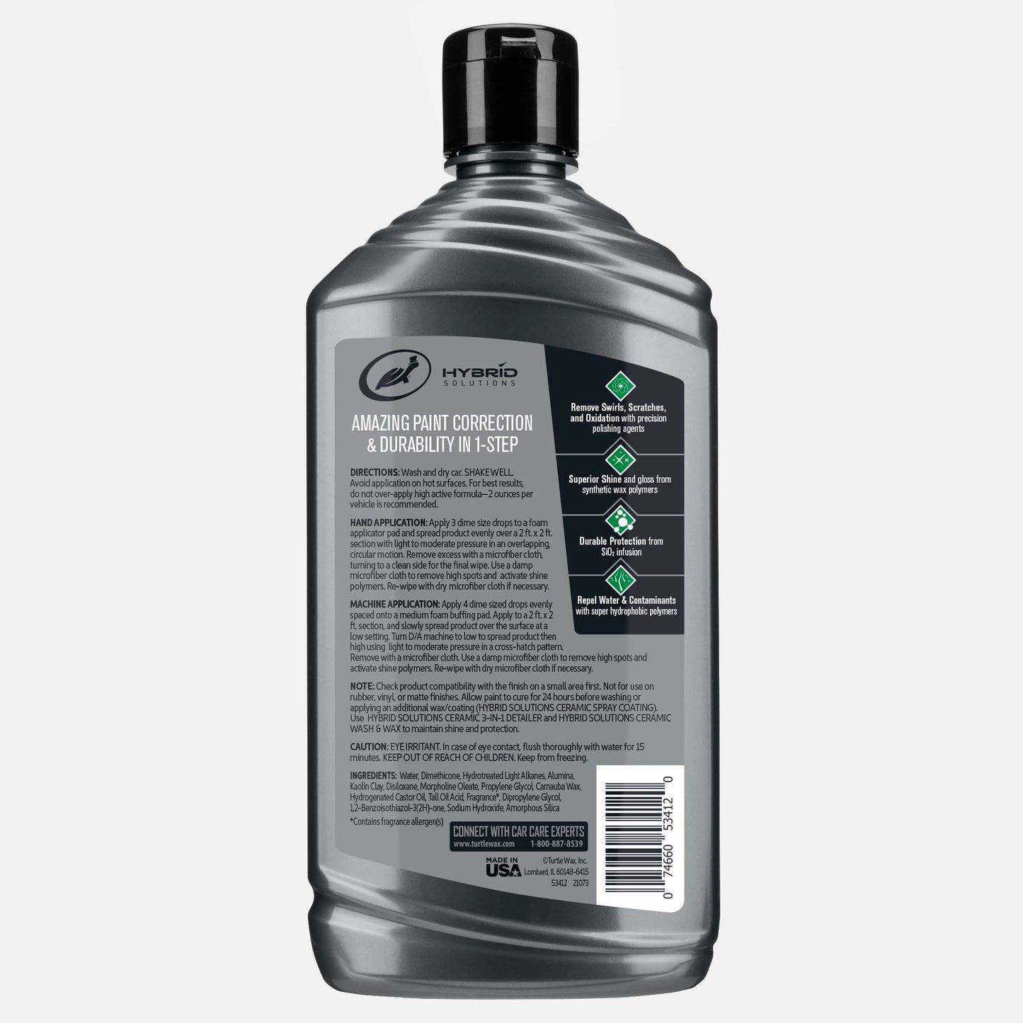 Protect car paint with Turtle Wax Hybrid Solutions polish and wax. This car care product removes scratches and repels water for a showroom shine.