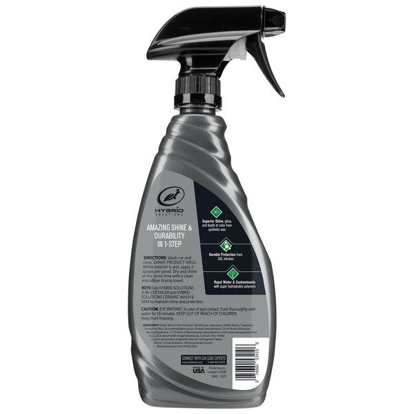 Car shine in a spray! Hybrid Solutions car care offers durable protection from water, plus SiO2 infusion, in a 26 oz bottle.