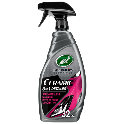 Turtle Wax Hybrid Solutions Ceramic 3-in-1 Detailer in a 32 oz spray bottle for waterless car cleaning, shine, and protection. Turtle Wax Hybrid Solutions Ceramic 3-in-1 Detailer in a 32 oz spray bottle for waterless car cleaning, shine, and protection.