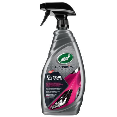 Turtle Wax Hybrid Solutions Ceramic 3-in-1 Detailer in a 32 oz spray bottle for waterless car cleaning, shine, and protection. Turtle Wax Hybrid Solutions Ceramic 3-in-1 Detailer in a 32 oz spray bottle for waterless car cleaning, shine, and protection.