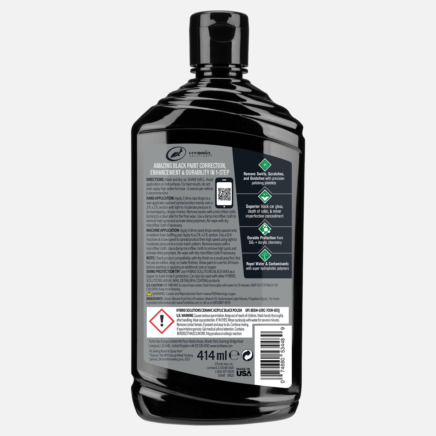 Turtle Wax Hybrid Solutions Ceramic Acrylic Black Polish: car paint correction, enhancement & durability in 1 step. Made in USA.