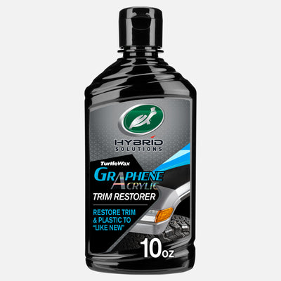 Turtle Wax Hybrid Solutions Graphene Acrylic Trim Restorer, 10 oz bottle for restoring plastic and trim. Turtle Wax Hybrid Solutions Graphene Acrylic Trim Restorer, 10 oz bottle for restoring plastic and trim.