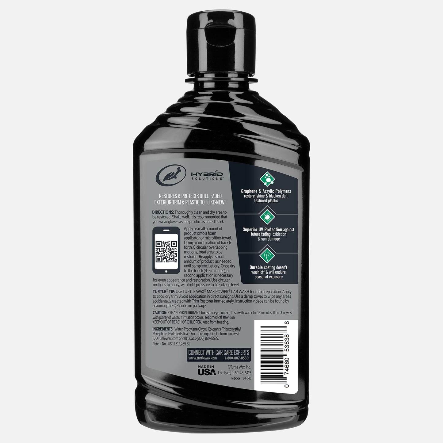 Turtle Wax Hybrid Solutions Graphene Acrylic Trim Restorer back of bottle