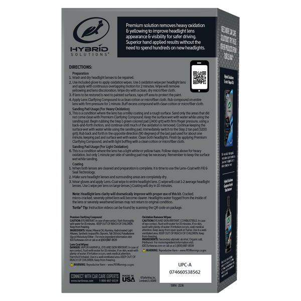 Restore headlight clarity with Turtle Wax Hybrid Solutions kit. Removes oxidation, yellowing, improving visibility. Easy application, hand results.