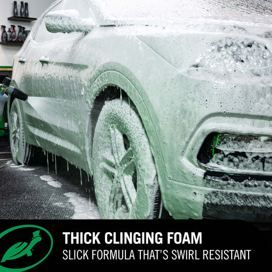 Foam clean combined with slickening polymers to make it easy to use