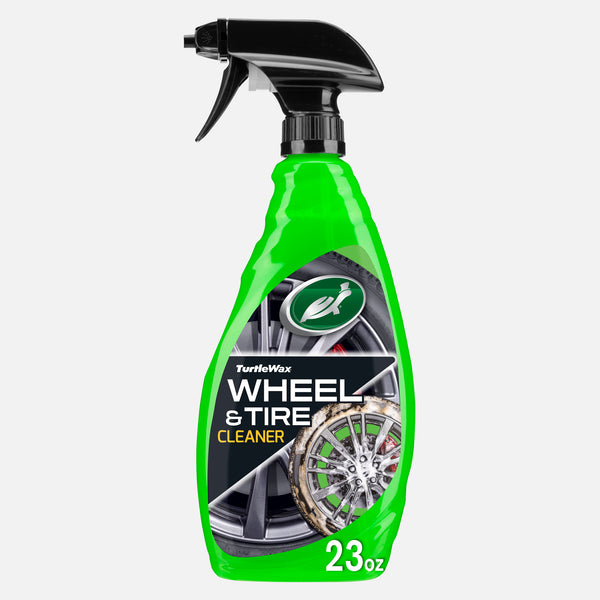 Turtle Wax wheel & tire cleaner in a green spray bottle. Cleans road grime & brake dust. Perfect for auto detailing in the US.