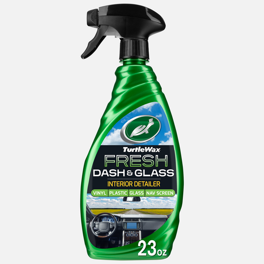 Turtle Wax Dash & Glass interior cleaner. Streak-free glass & non-greasy dash. Safe for tech screens. Caribbean Crush scent.