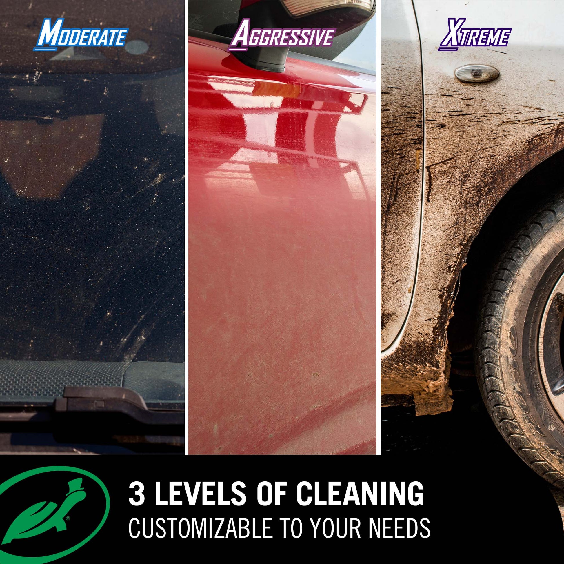 Three levels of cleaning power from moderate to extreme for the wash best suited to your needs