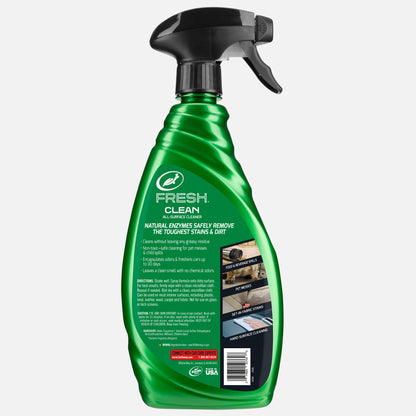 Green Turtle Wax Fresh Clean All-Surface Cleaner with natural enzymes for removing stains and dirt, featuring a spray nozzle.