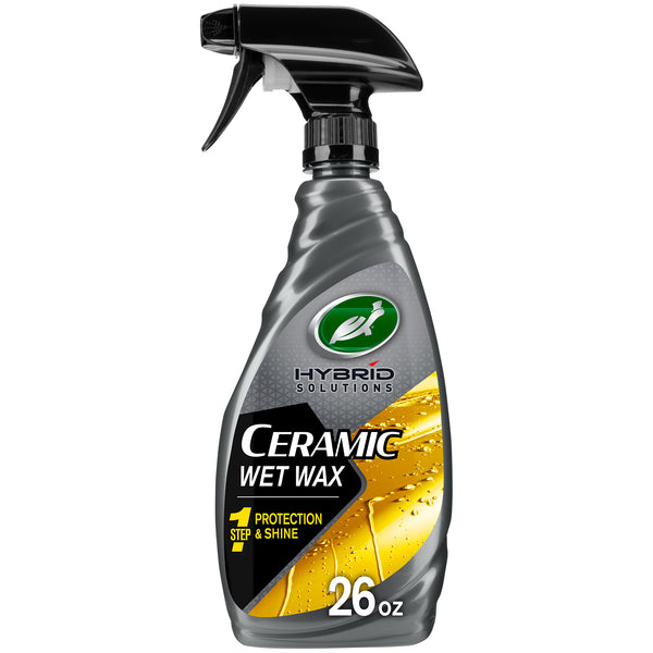 Detail image showing bottle's top and branding, emphasizing ceramic wet wax formula.
