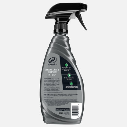 Car shine in a spray! Hybrid Solutions car care offers durable protection from water, plus SiO2 infusion, in a 26 oz bottle.