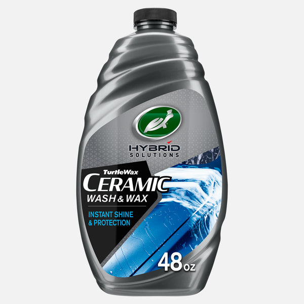 Turtle Wax Hybrid Solutions Ceramic Wash & Wax in a 48 oz gray bottle. Auto detailing for instant shine and protection.