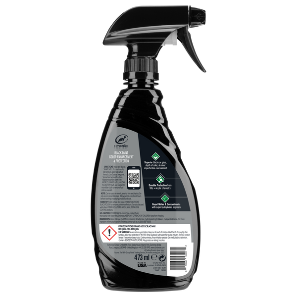 Black auto paint protection: Turtle Wax Hybrid Solutions. Enhances dark car color and conceals imperfections. Durable SiO2, acrylic.