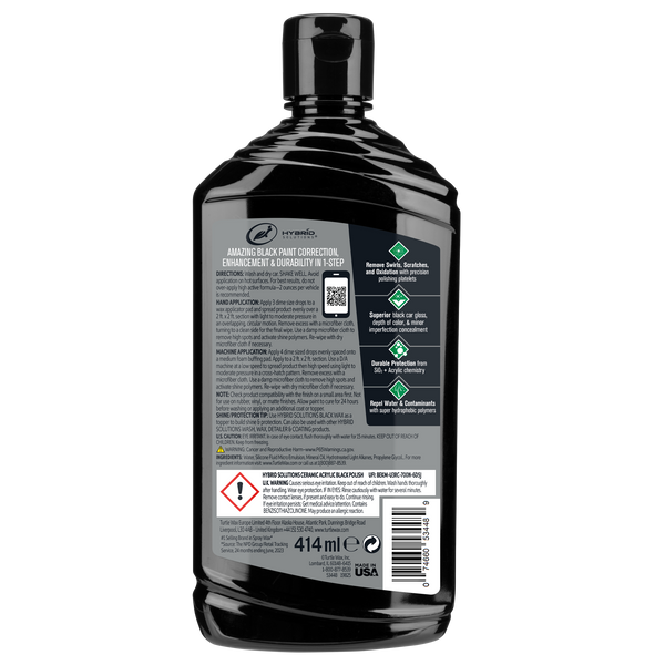 Turtle Wax Hybrid Solutions Ceramic Acrylic Black Polish: car paint correction, enhancement & durability in 1 step. Made in USA.
