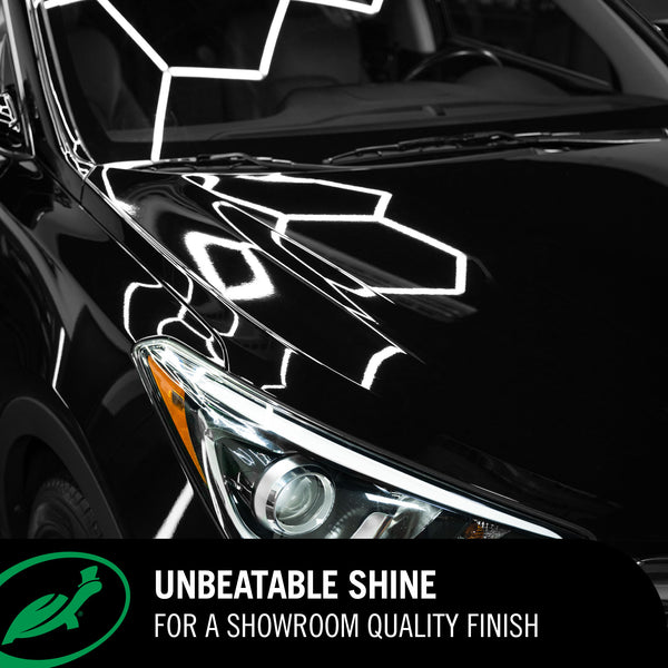 Ceramic Graphene paste wax provides an unbeatable shine infographic showing a black car
