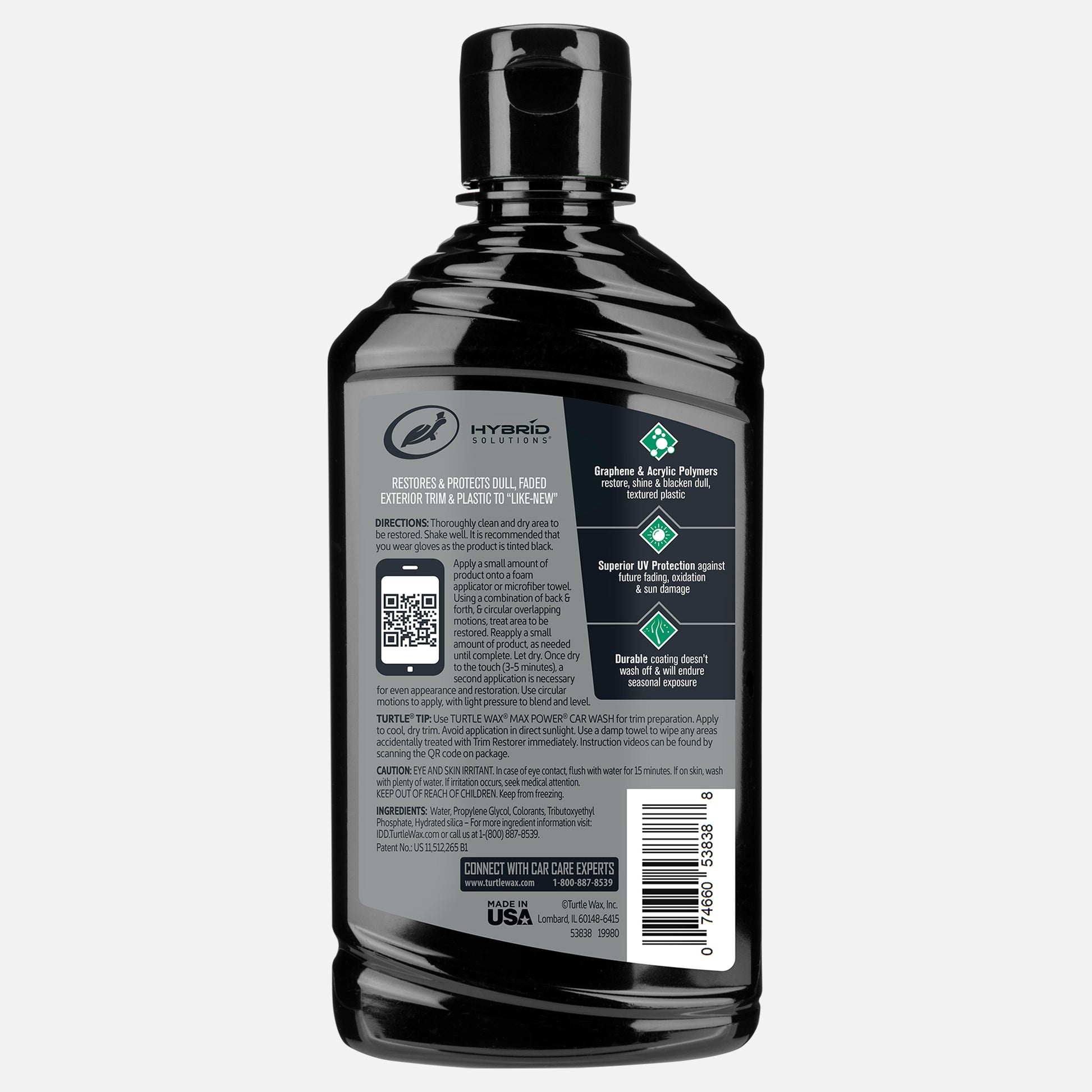 Turtle Wax Hybrid Solutions Graphene Acrylic Trim Restorer back of bottle 