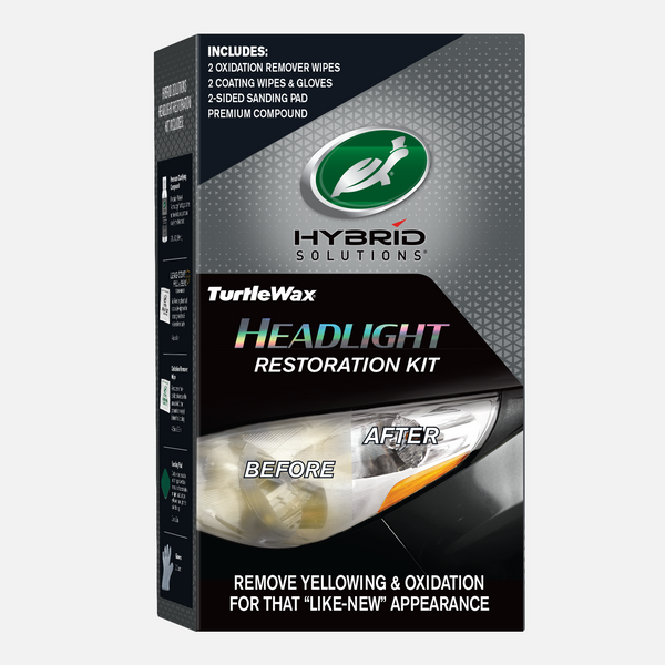 Restore cloudy headlights with a Turtle Wax kit. See before & after clarity for safer driving. Includes wipes, compound, and pads.