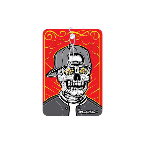 Product shot of the 'Mr. Low-Lo' paper air freshener unboxed, highlighting intricate art.