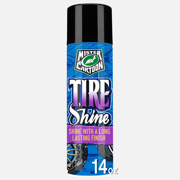 Mister Cartoon Tire Shine offers a deep black, wet-look finish. Long-lasting auto detailing for your vehicle's tires. Turtle Wax quality.