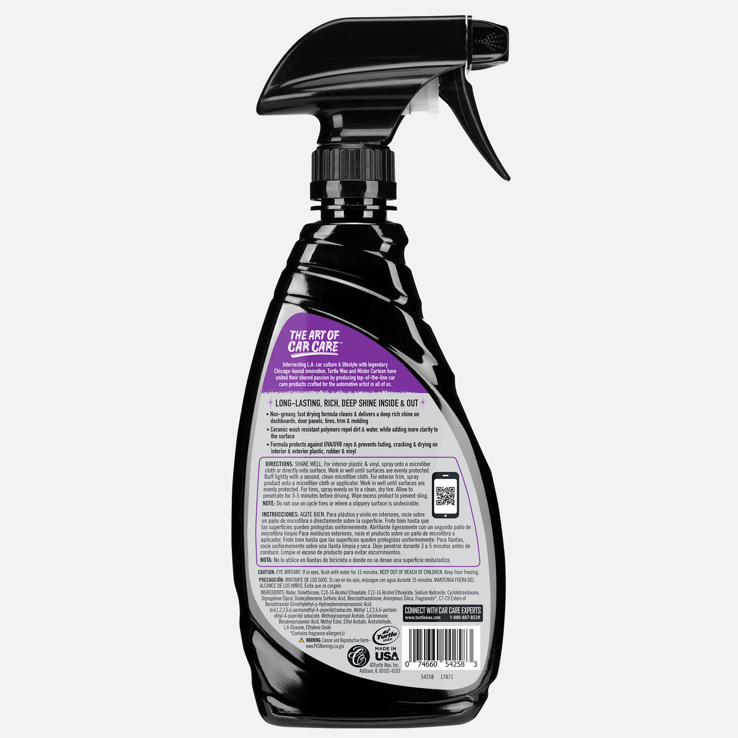 Turtle Wax interior and exterior car protectant. Cleans & protects plastic, rubber & vinyl, adding shine and preventing fading.