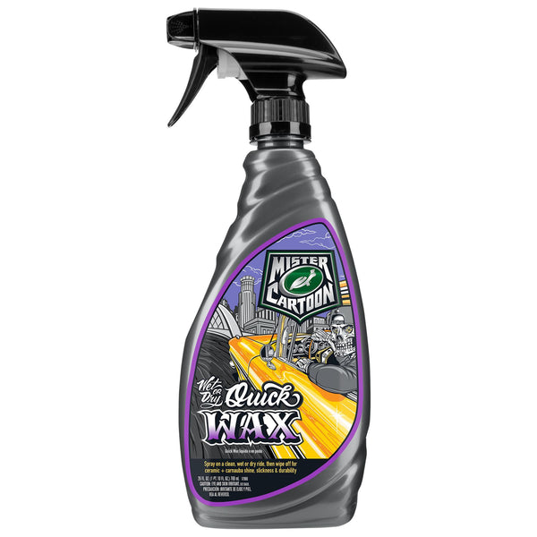 Product display of Mr. Cartoon Tire Coat bottle with rubber grip and bold label branding.