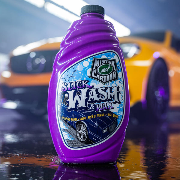Air freshener in a garage environment with tools and gear blurred in background.
