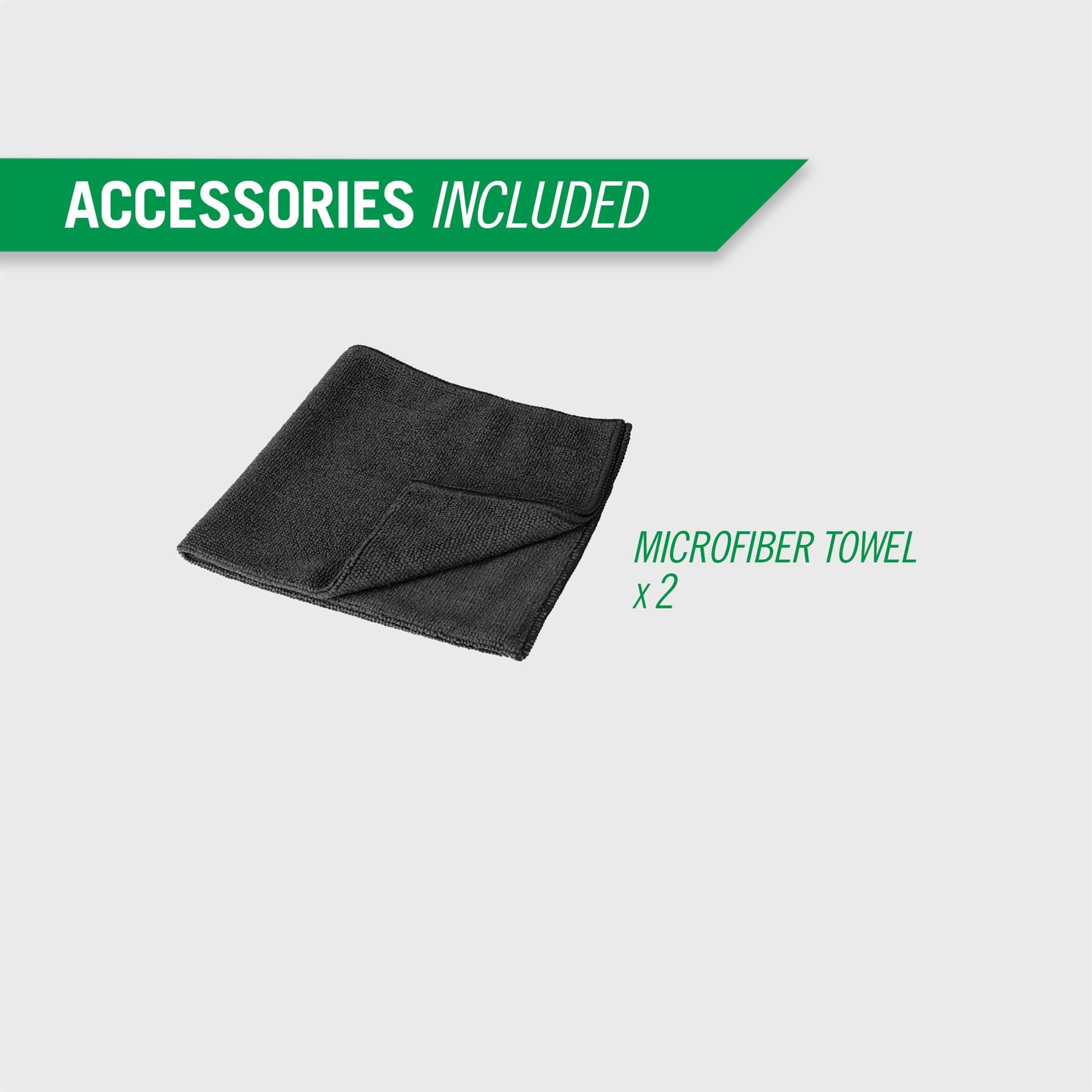Includes two black microfiber cloths. Great for cleaning and detailing your car interior.