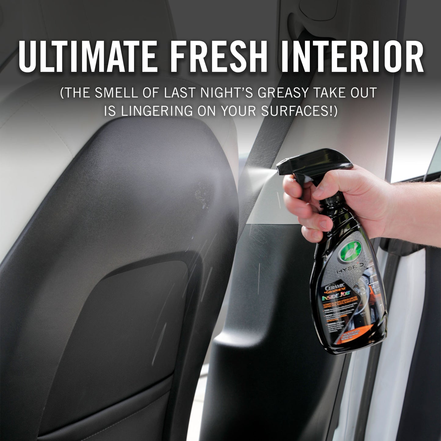 Image showing a user using Turtle Wax Ceramic & Graphene Inside Job on a car interior. 