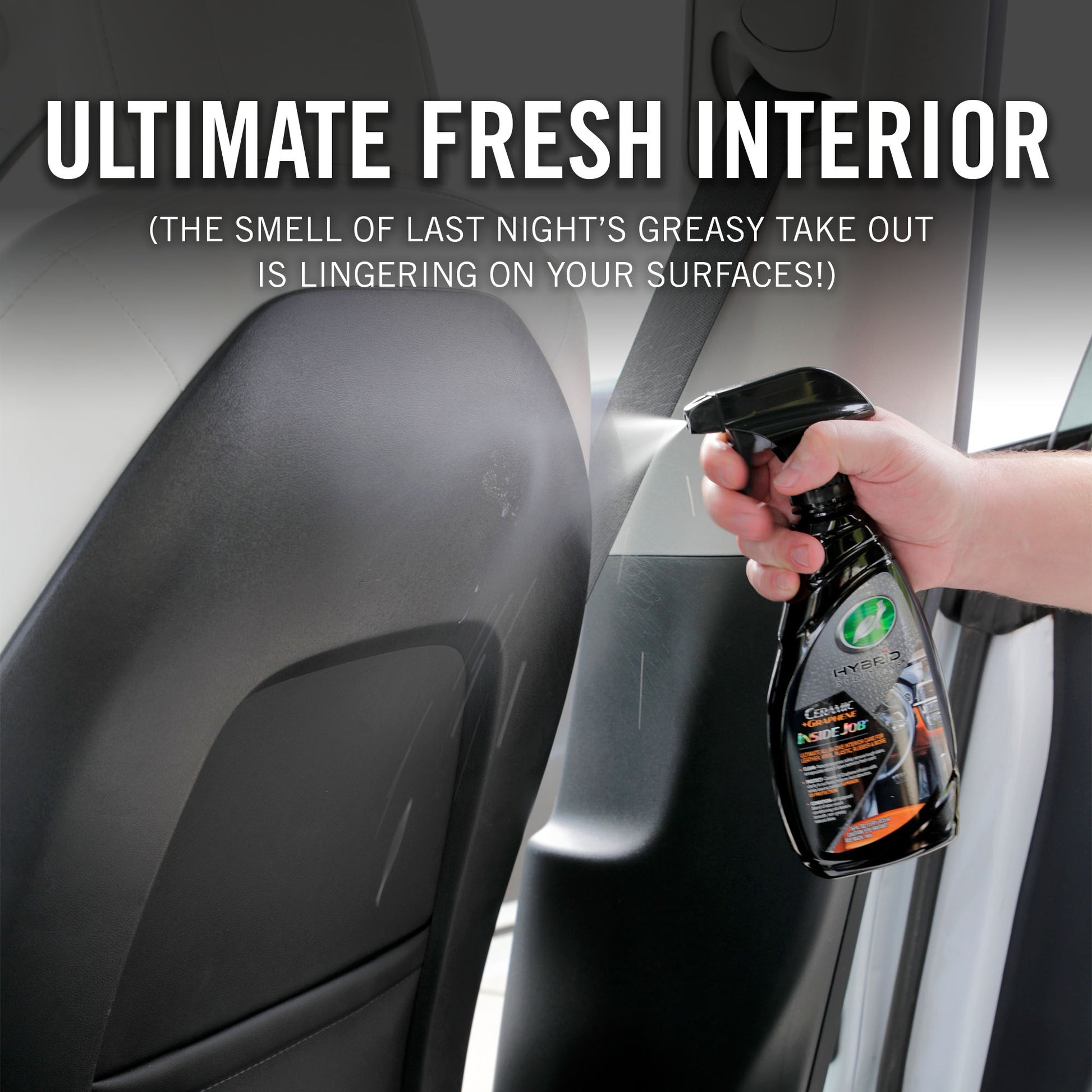 Image showing a user using Turtle Wax Ceramic & Graphene Inside Job on a car interior. 