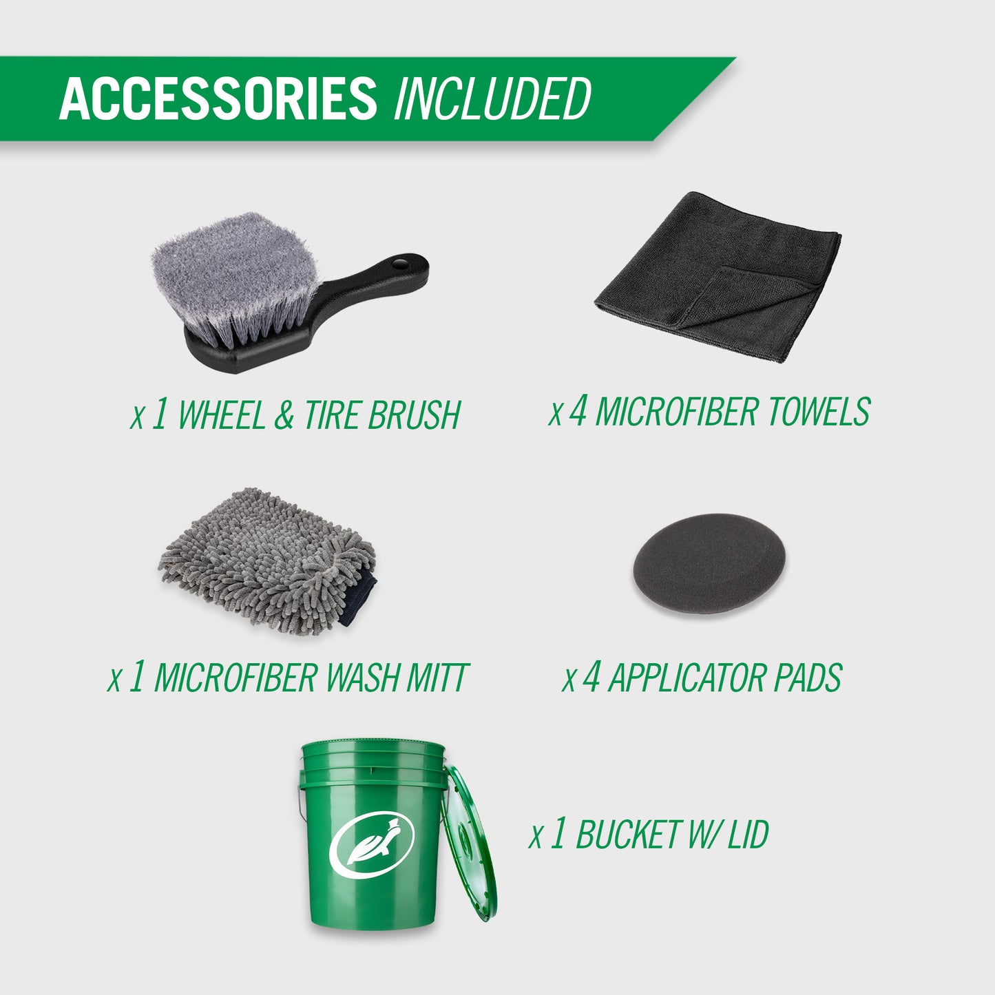 Turtle Wax kit with wheel brush, microfiber towels & mitt, applicator pads, bucket with grit guard. For car detailing, & auto cleaning in the US.