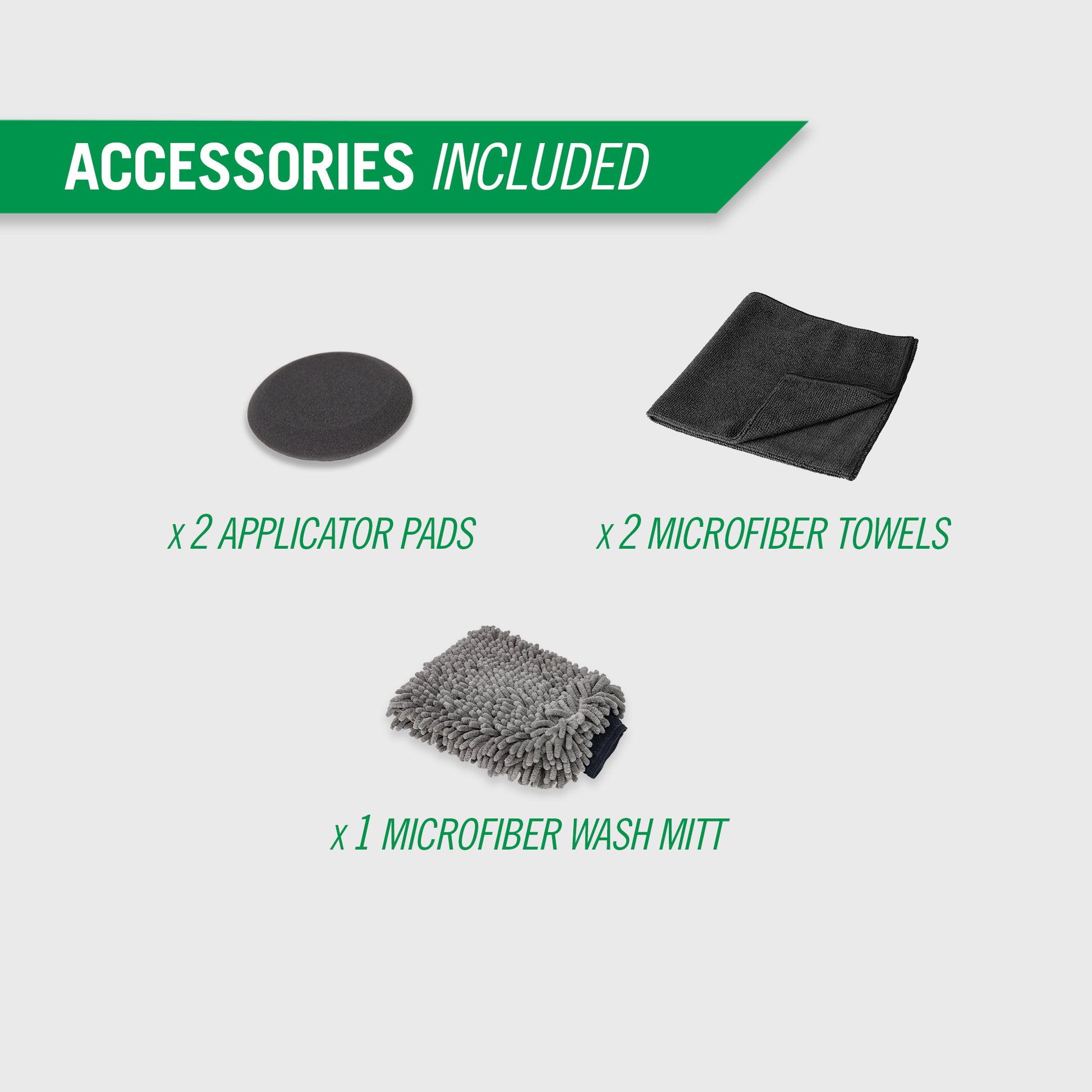 Car detailing kit shown with wheel brush, microfiber wash mitt, applicators, and microfiber towels for auto cleaning in the USA.