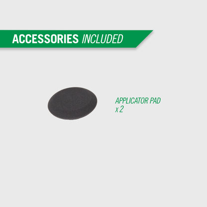Includes one wheel brush and two applicator pads. Great for auto detailing and car care.