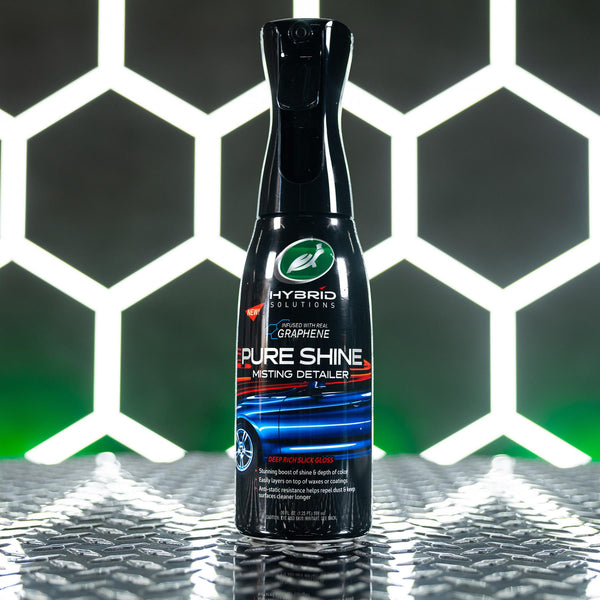 Pure Shine is displayed against a background of white hexagon lighting.